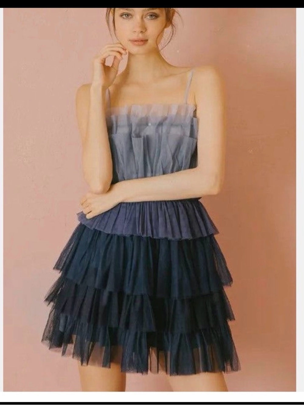 Storia Gradient Navy Tiered Tulle Mini Dress